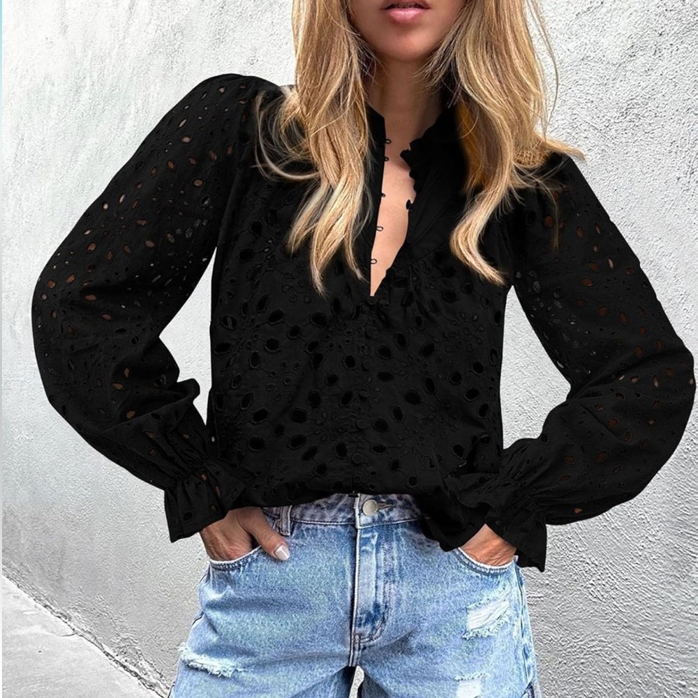 Pretty Garden Eyelet Women's Blouse size L